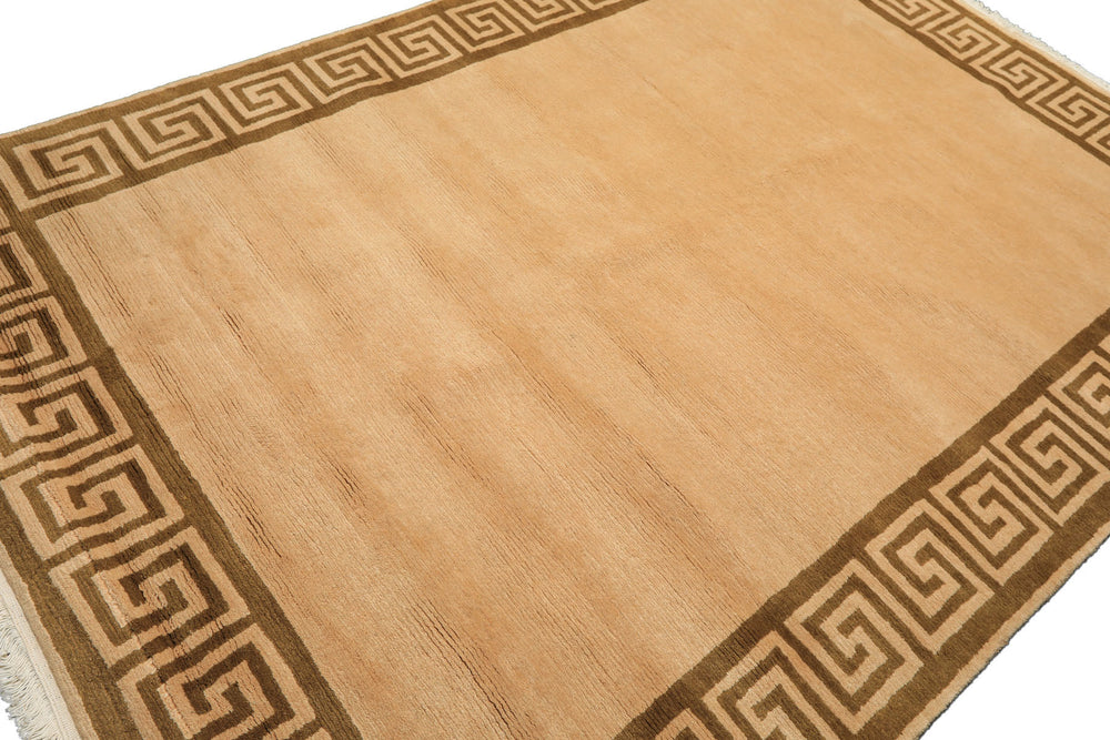 6x9 Mocha, Olive, Color Hand Knotted Tibetan Wool Transitional Oriental Rug