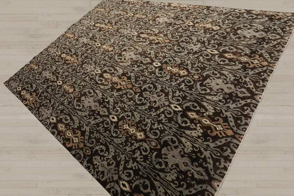 8x10 Brown, Slate, Ivory Color Hand Knotted  100% Wool Transitional Oriental Rug