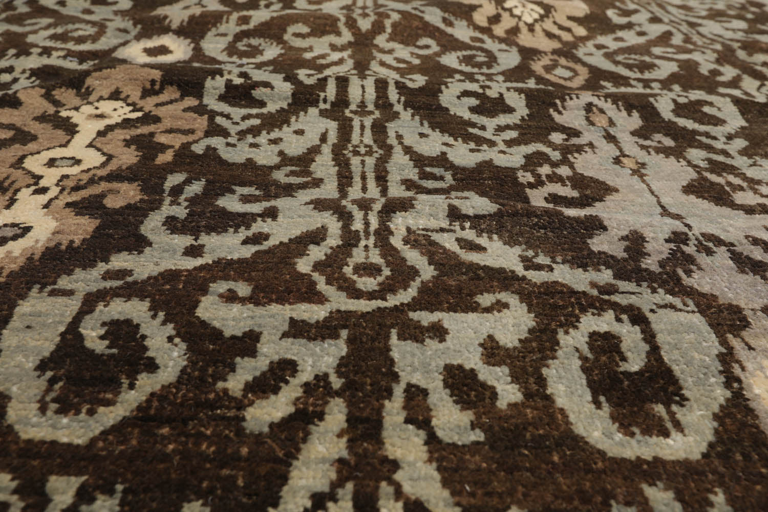 8x10 Brown, Slate, Ivory Color Hand Knotted  100% Wool Transitional Oriental Rug