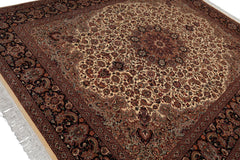 Knotted Rug Ivory Black Hand Knotted 8'x10' Pak Persian Tabriz Traditional 100% Wool Oriental Area Rug