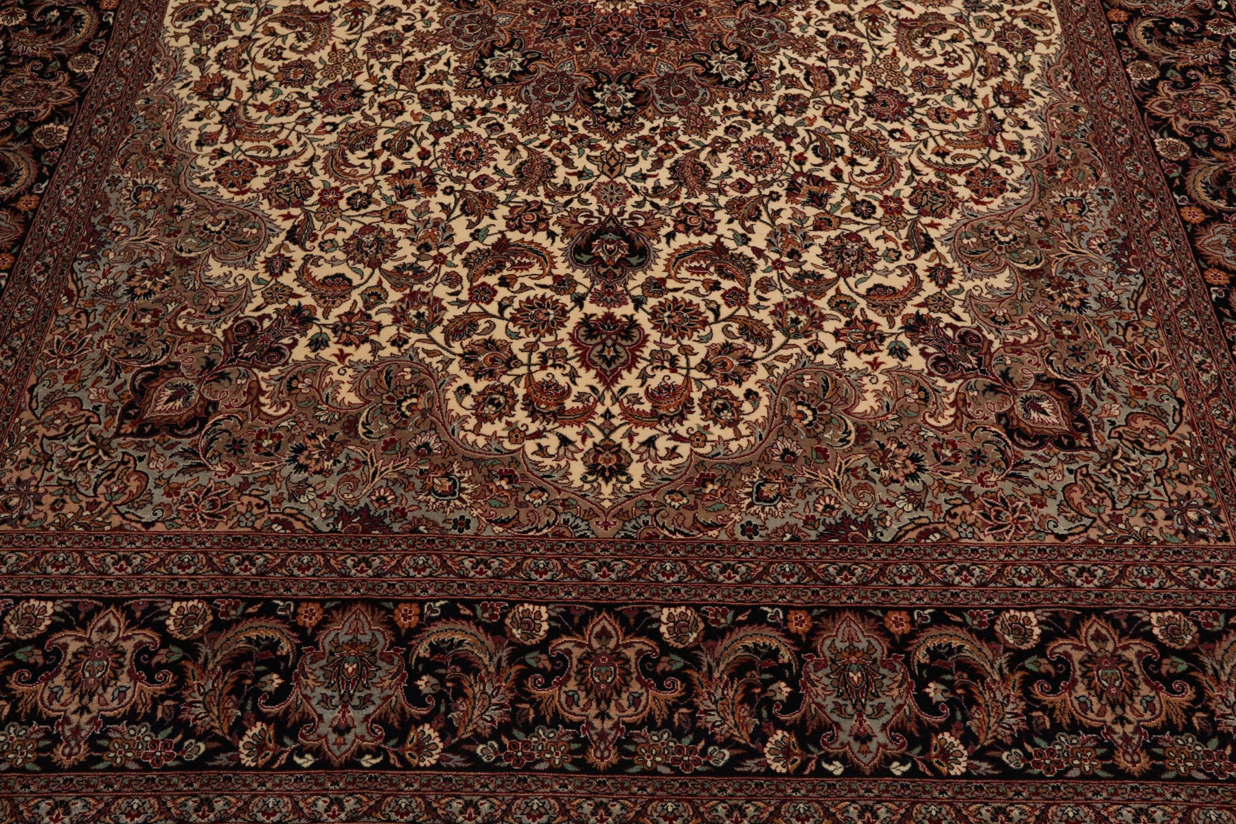 Knotted Rug Ivory Black Hand Knotted 8'x10' Pak Persian Tabriz Traditional 100% Wool Oriental Area Rug
