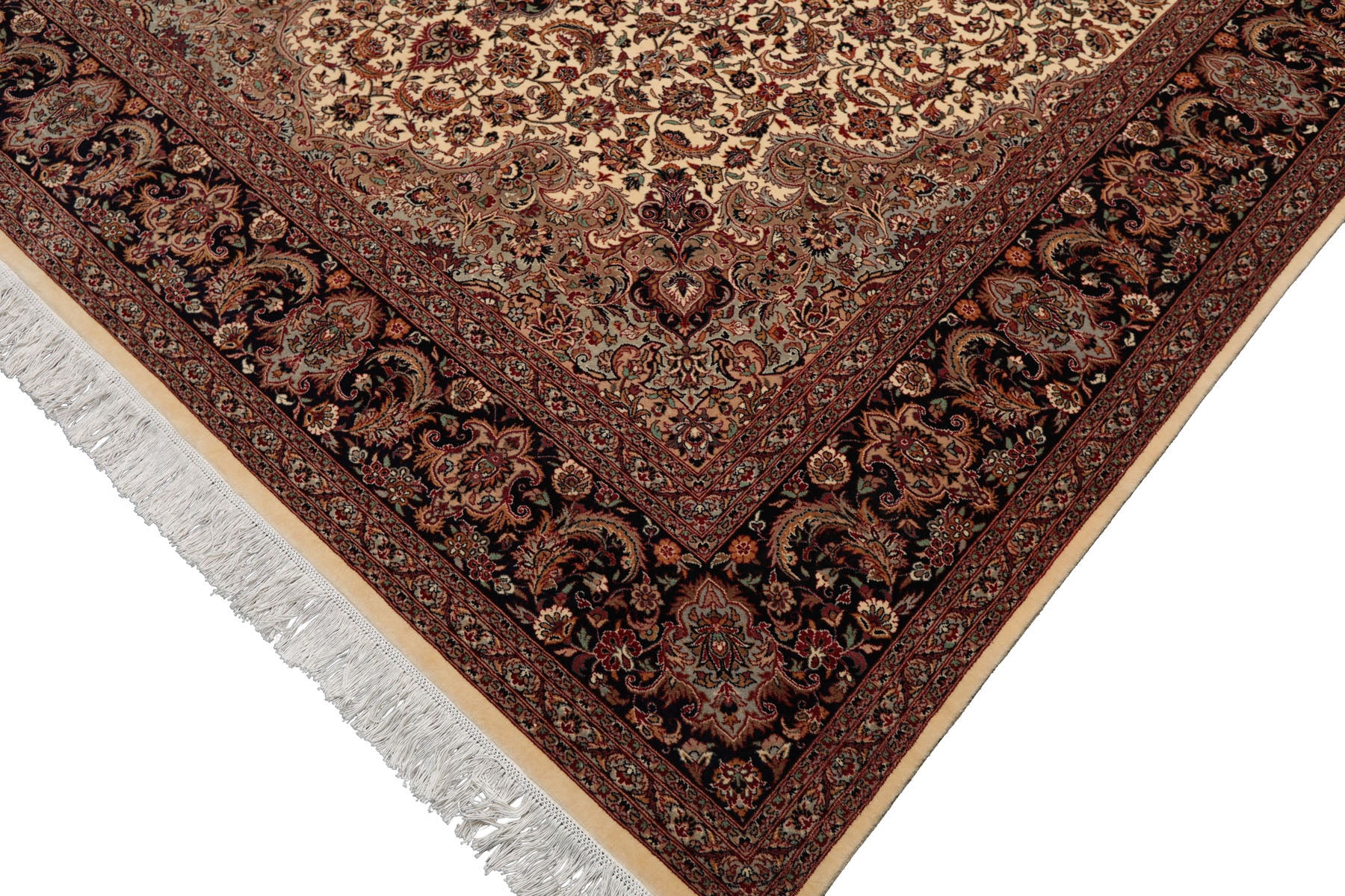 Knotted Rug Ivory Black Hand Knotted 8'x10' Pak Persian Tabriz Traditional 100% Wool Oriental Area Rug