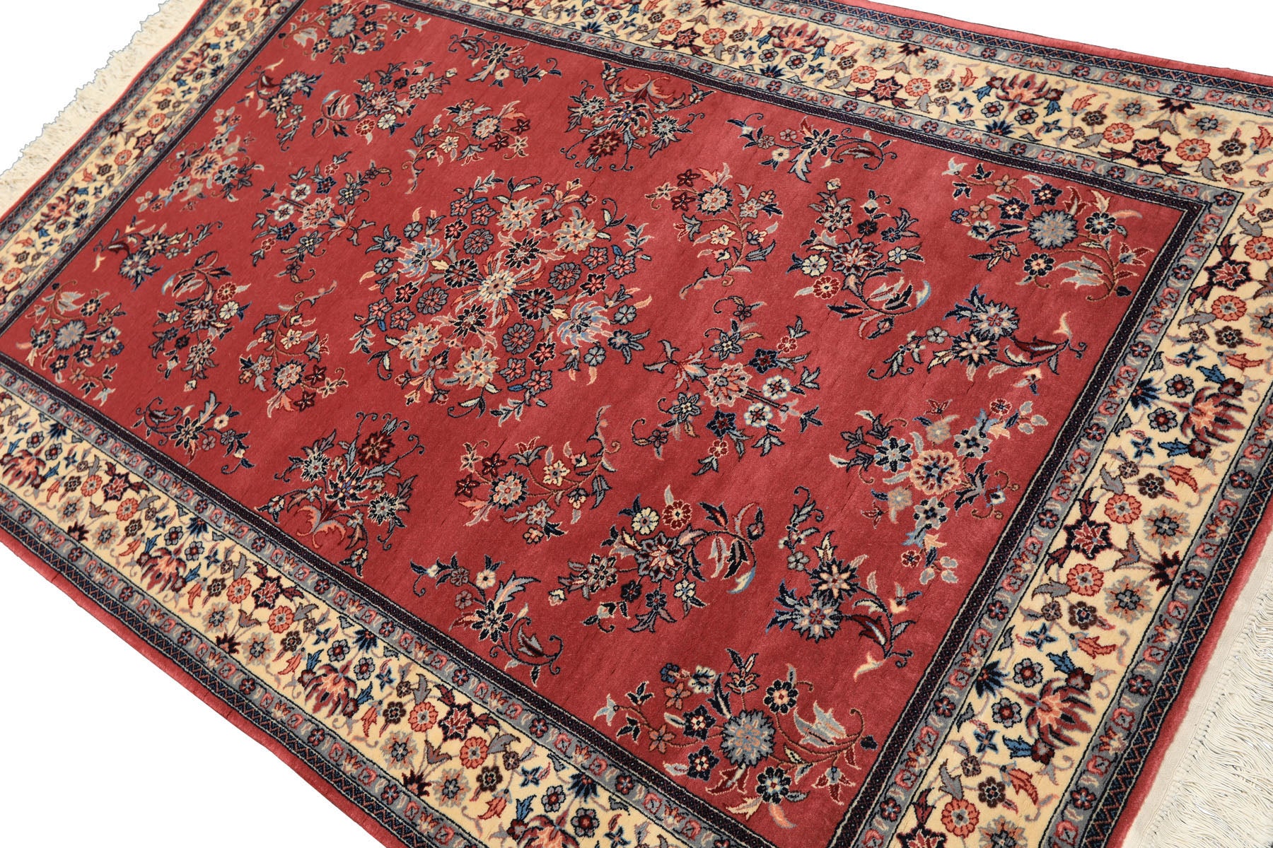 4x6 Rose, Ivory, Aqua Color Hand Knotted Pak Persian New Zealand Wool Traditional Oriental Rug