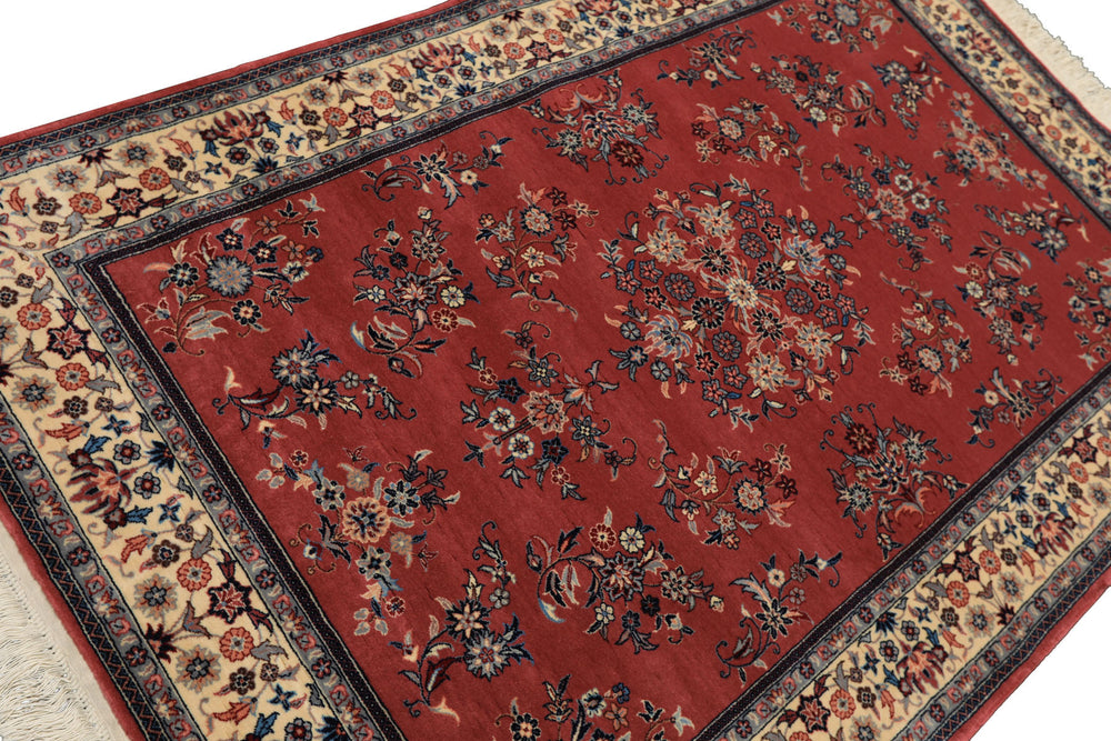 4x6 Rose, Ivory, Aqua Color Hand Knotted Pak Persian New Zealand Wool Traditional Oriental Rug