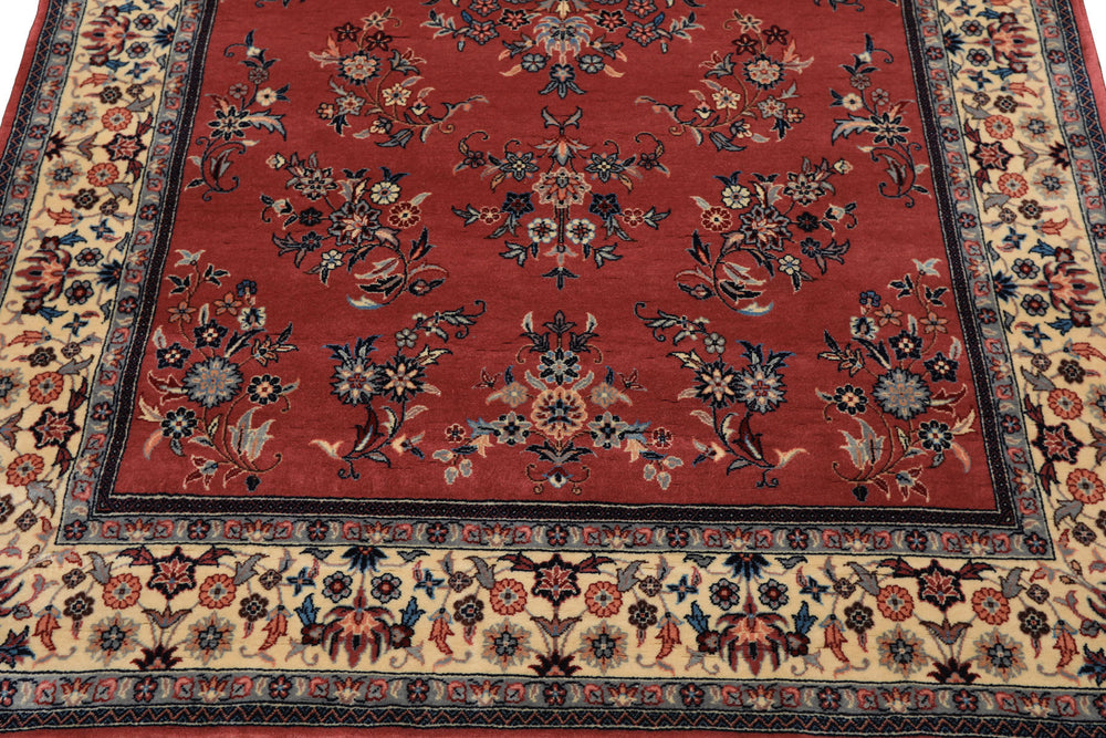 4x6 Rose, Ivory, Aqua Color Hand Knotted Pak Persian New Zealand Wool Traditional Oriental Rug