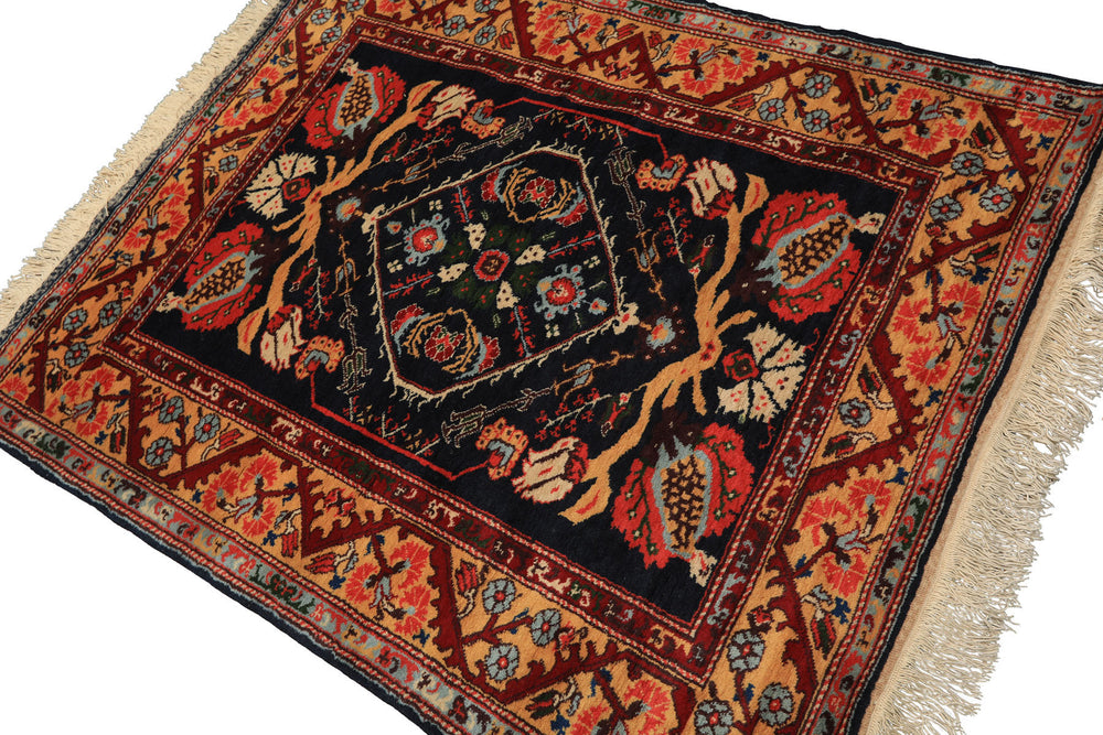4x6 Navy, Gold, Burgundy Color Hand Knotted Turkish Oushak Wool  Oriental Rug