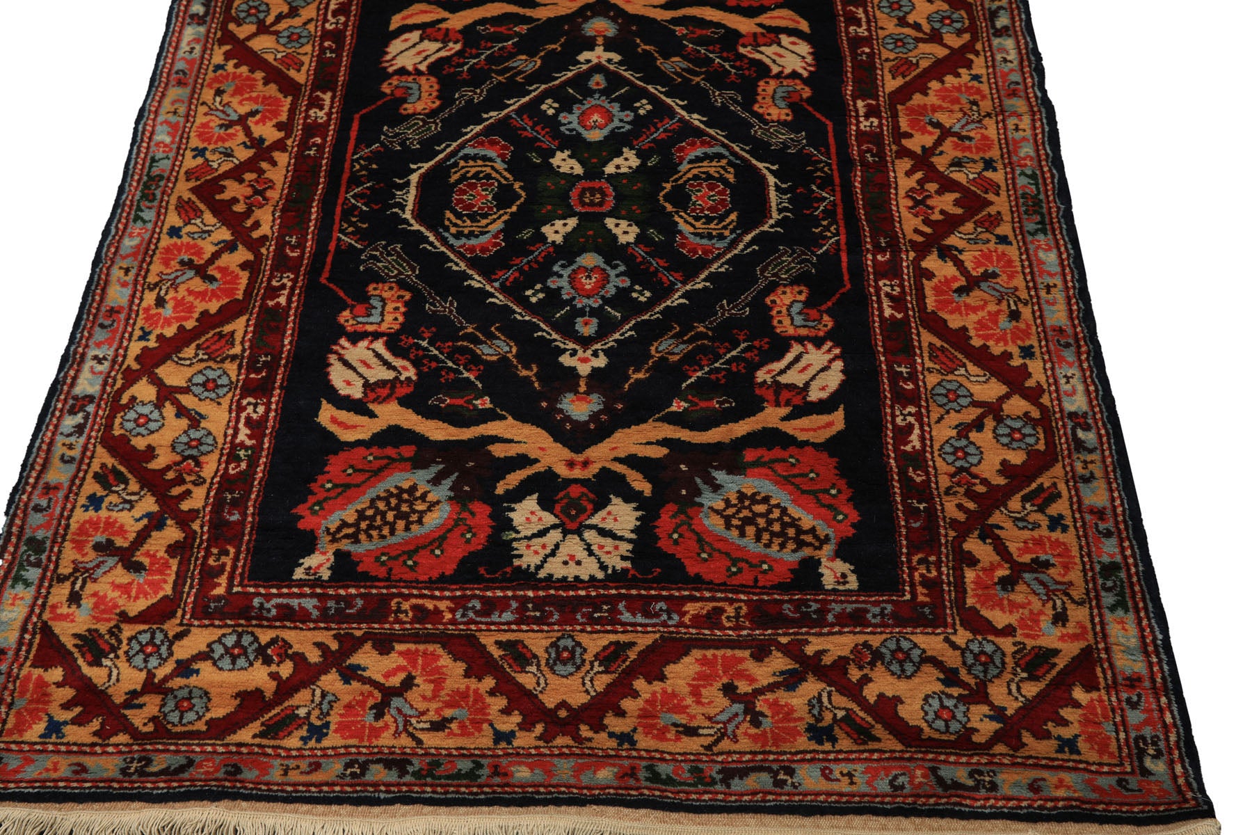 4x6 Navy, Gold, Burgundy Color Hand Knotted Turkish Oushak Wool  Oriental Rug