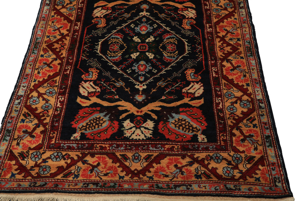 4x6 Navy, Gold, Burgundy Color Hand Knotted Turkish Oushak Wool  Oriental Rug