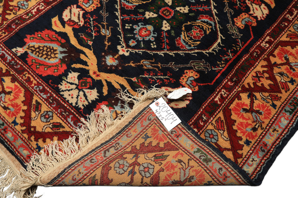 4x6 Navy, Gold, Burgundy Color Hand Knotted Turkish Oushak Wool  Oriental Rug