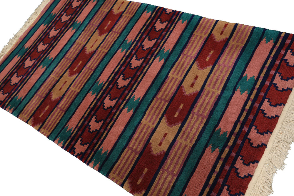 4x6 Turquoise, Blush, Lavender Color Hand Knotted Tibetan Wool Modern & Contemporary Oriental Rug