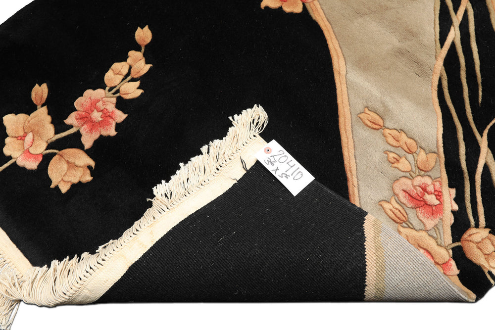 3x5 Black, Gray, Peach Color Hand Knotted  Wool Transitional Oriental Rug