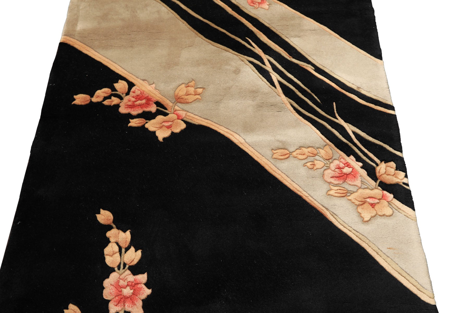 3x5 Black, Gray, Peach Color Hand Knotted  Wool Transitional Oriental Rug