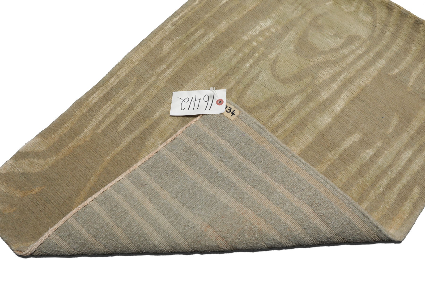 Knotted Rug Gray Green Hand Knotted 2'x3' Modern Contemporary Tibetan Wool and Silk Oriental Area Rug