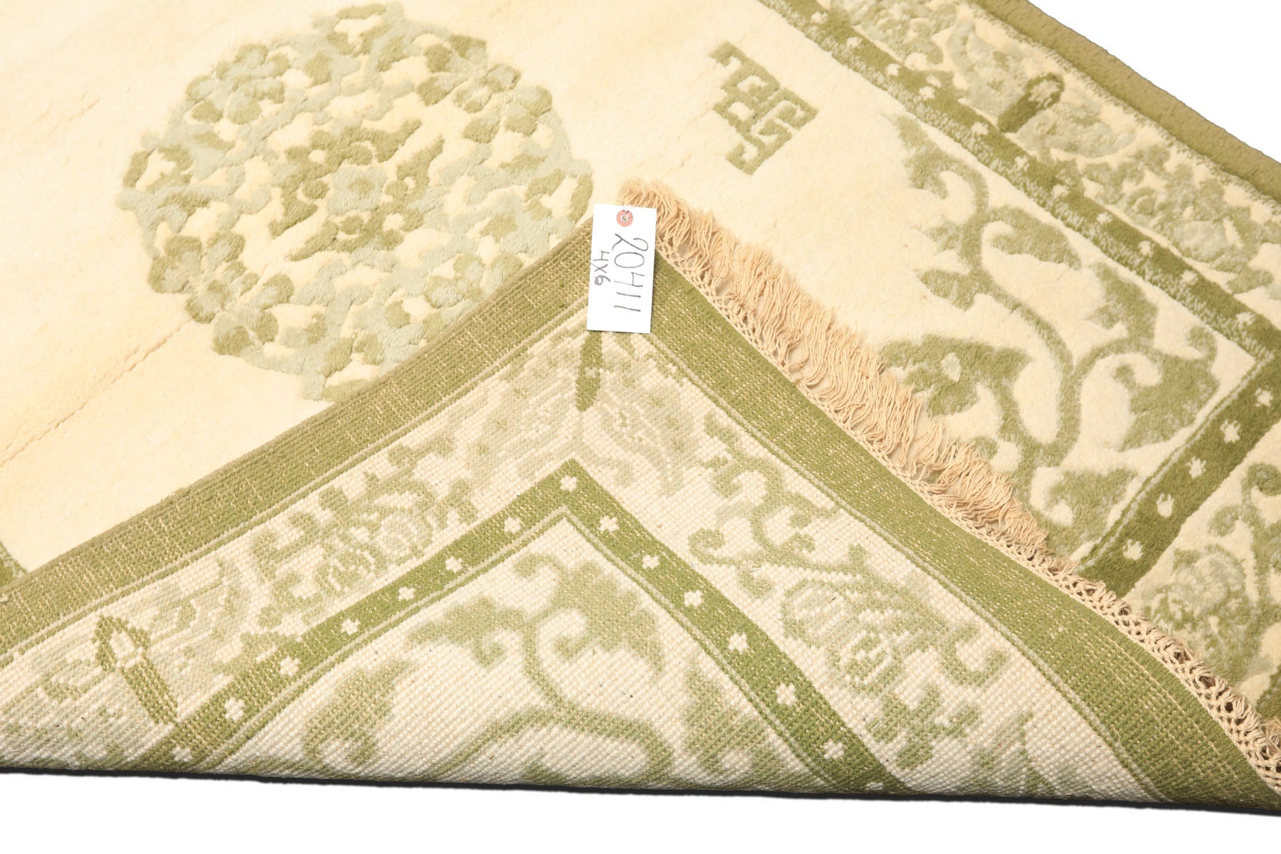 4x6 Ivory, Olive, Green Color Hand Knotted Indo Tibetan Wool  Oriental Rug