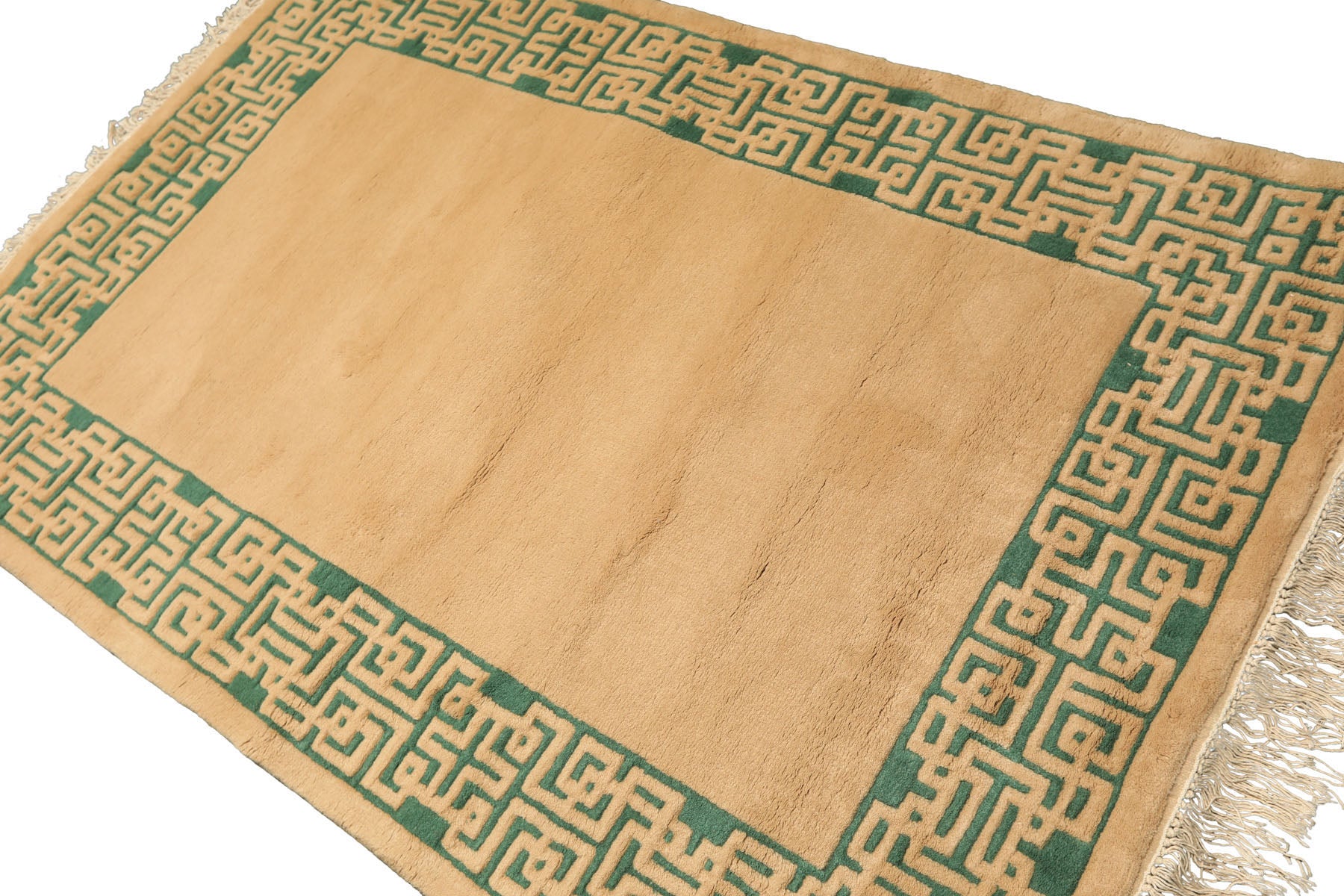 4x6 Tan, Green, Color Hand Knotted Indo Tibetan Wool Transitional Oriental Rug