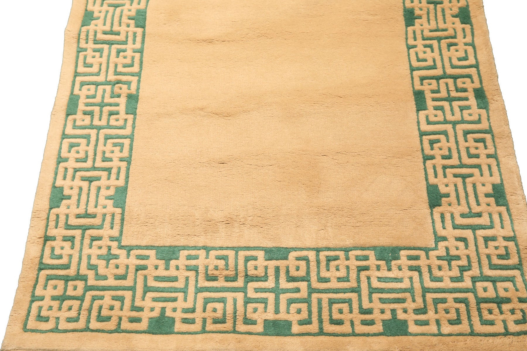 4x6 Tan, Green, Color Hand Knotted Indo Tibetan Wool Transitional Oriental Rug