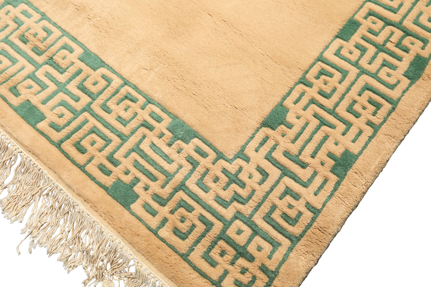 4x6 Tan, Green, Color Hand Knotted Indo Tibetan Wool Transitional Oriental Rug