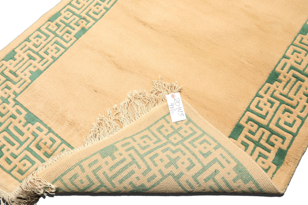 4x6 Tan, Green, Color Hand Knotted Indo Tibetan Wool Transitional Oriental Rug