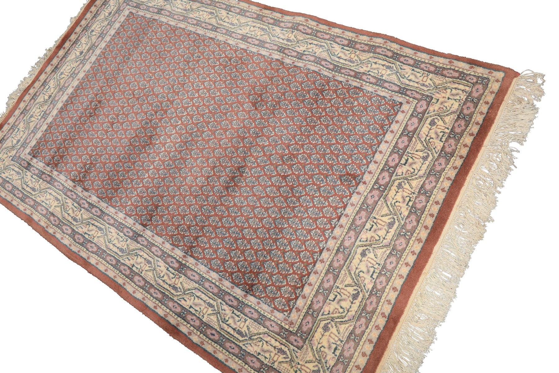 4x6 Rose, Ivory, Taupe Color Hand Knotted  Wool Traditional Oriental Rug