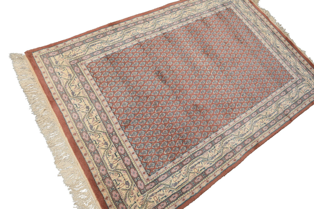 4x6 Rose, Ivory, Taupe Color Hand Knotted  Wool Traditional Oriental Rug