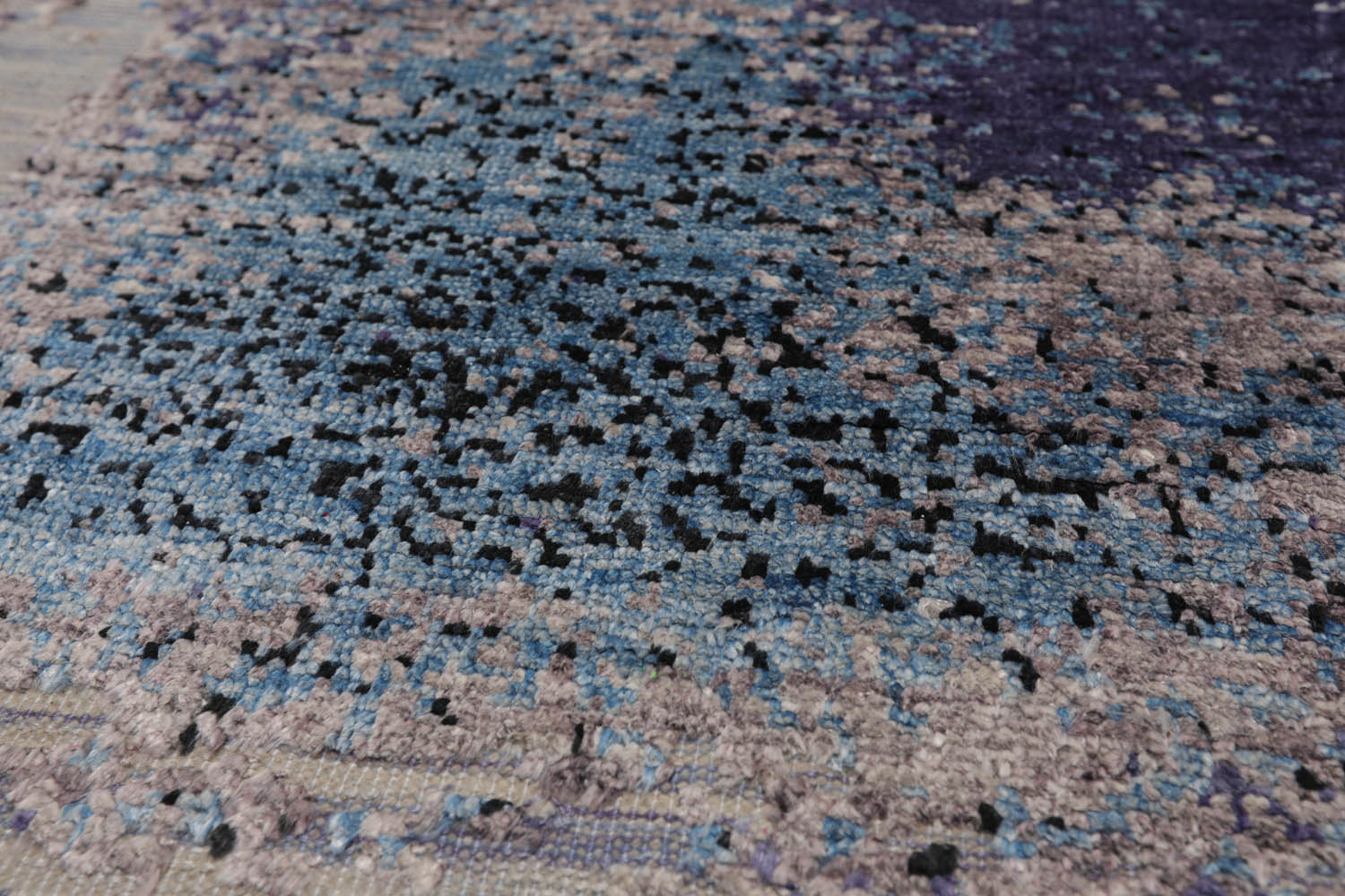 Square Gray, Purple, Ivory Color Hand Knotted  Wool & Silk Modern Oriental Rug