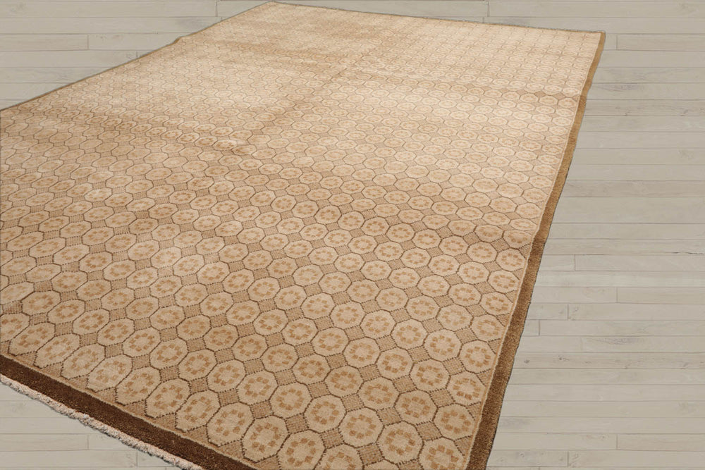6x9 Beige, Tan, Green Color Hand Knotted  100% Wool Contemporary Oriental Rug