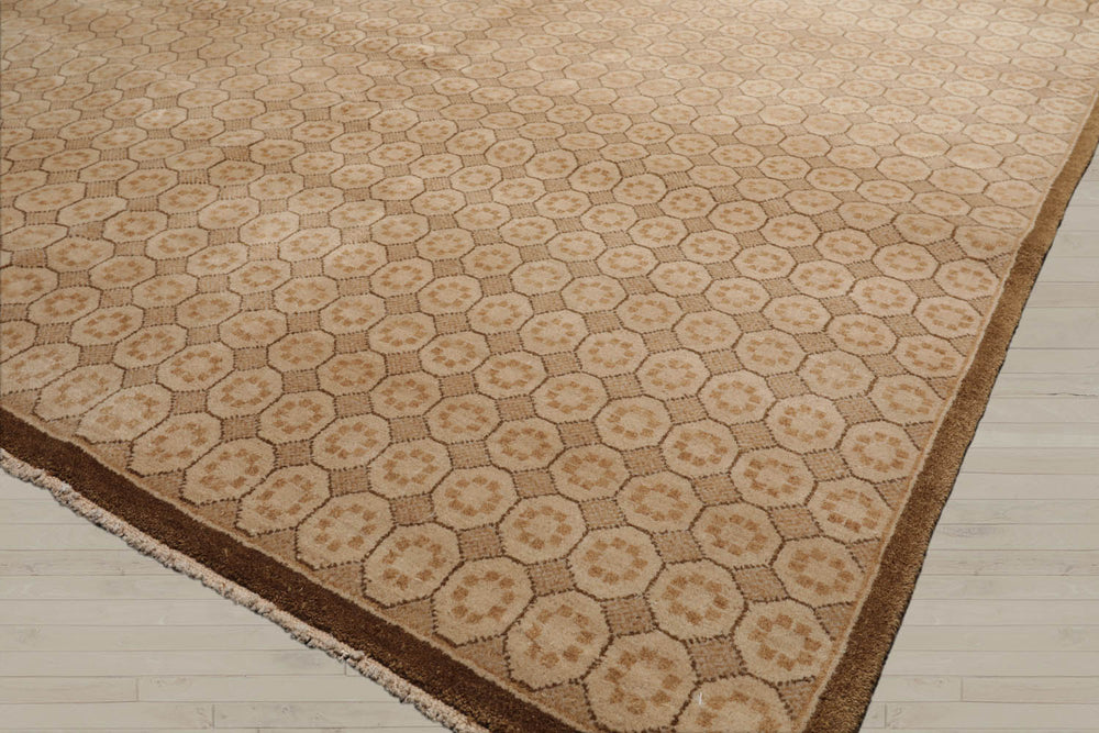 6x9 Beige, Tan, Green Color Hand Knotted  100% Wool Contemporary Oriental Rug