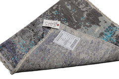 Knotted Rug Gray Hand Knotted Square Purple Tibetan Modern Contemporary Wool and Silk Oriental Area Rug
