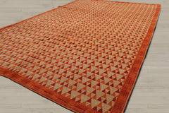 6x9 Beige, Orange, Coral Color Hand Knotted  100% Wool Contemporary Oriental Rug