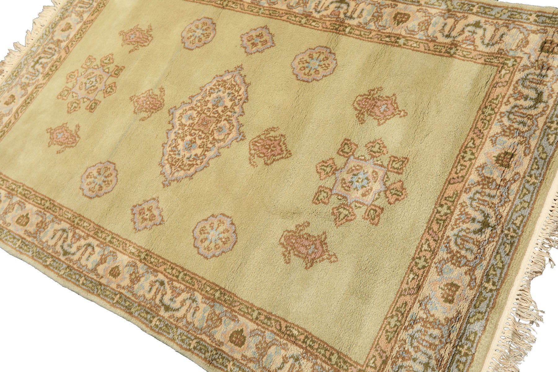 4x6 Sage, Beige, Rose Color Hand Knotted French Aubusson Wool Traditional Oriental Rug
