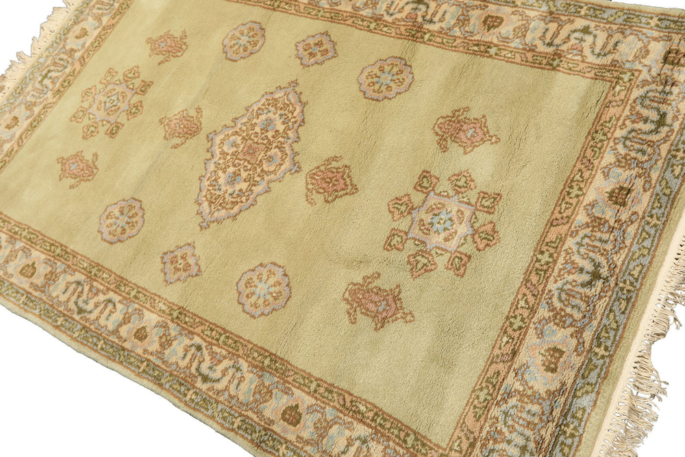 4x6 Sage, Beige, Rose Color Hand Knotted French Aubusson Wool Traditional Oriental Rug