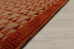 6x9 Beige, Orange, Coral Color Hand Knotted  100% Wool Contemporary Oriental Rug