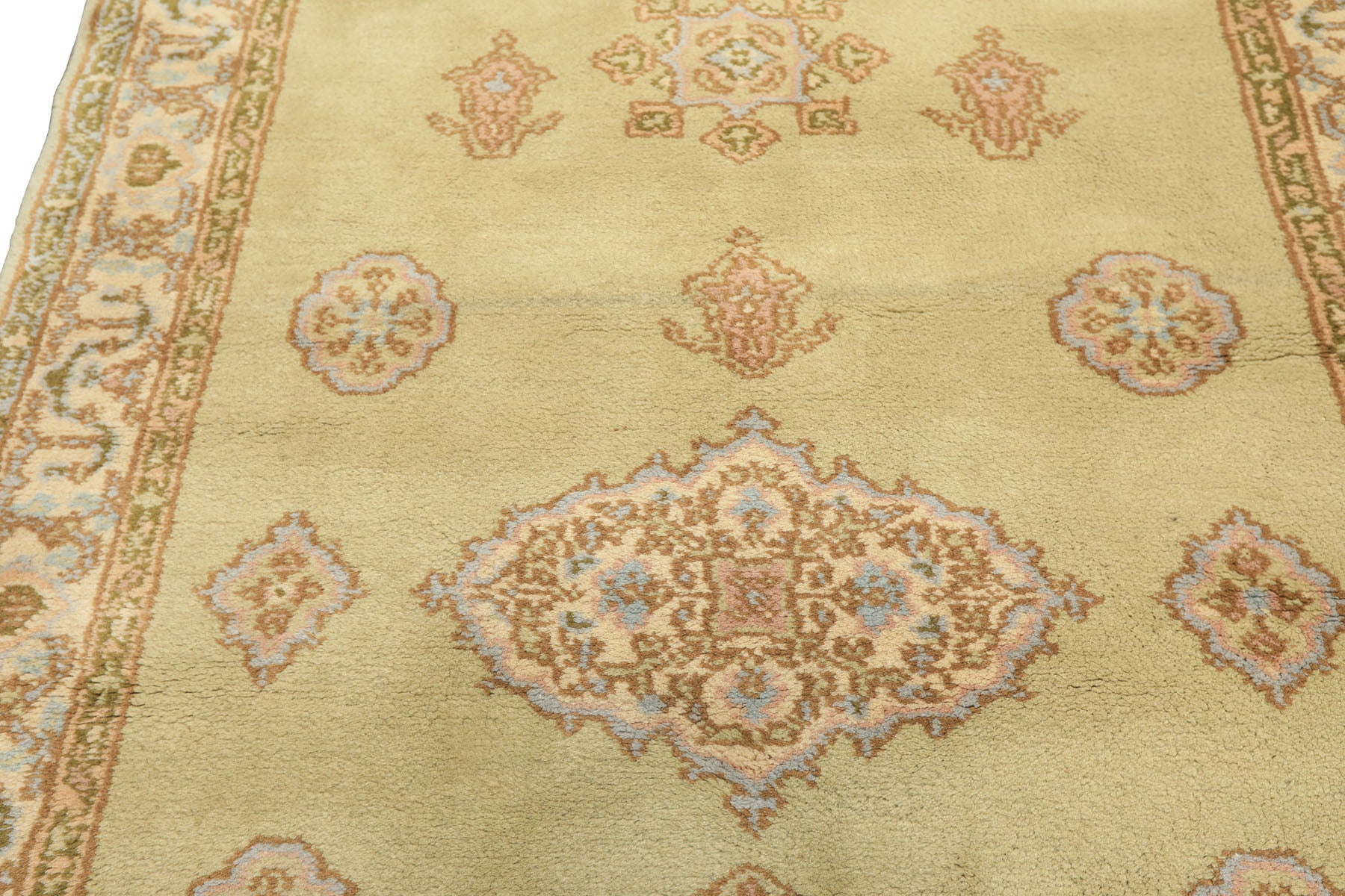 4x6 Sage, Beige, Rose Color Hand Knotted French Aubusson Wool Traditional Oriental Rug