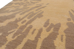 Knotted Rug Tone on Tone Beige Hand Knotted 2'x3' Tibetan Modern Contemporary Wool and Silk Oriental Area Rug