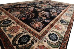 4x6 Black, Ivory, Sage Color Hand Knotted Indo Sarouk New Zealand Wool Traditional Oriental Rug