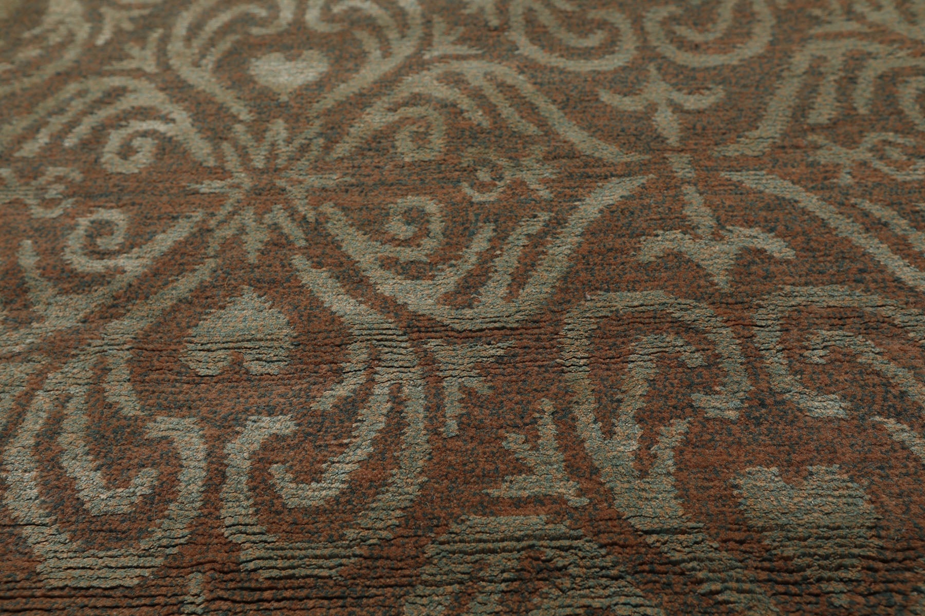 Knotted Rug Tan Green Hand Knotted 2'x3' Tibetan Transitional Wool and Silk Oriental Area Rug