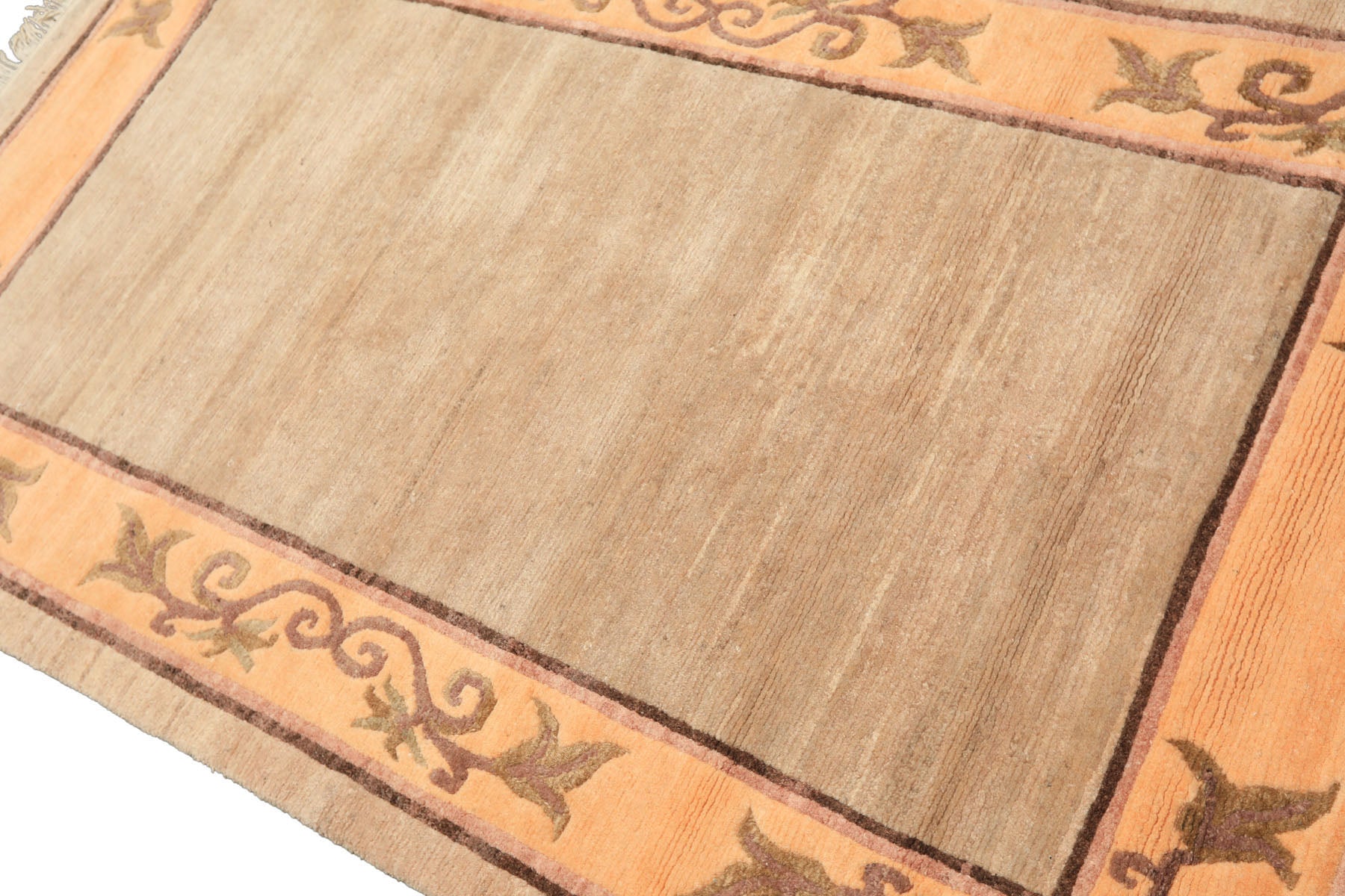 4x6 Beige, Peach, Brown Color Hand Knotted Tibetan Wool Traditional Oriental Rug