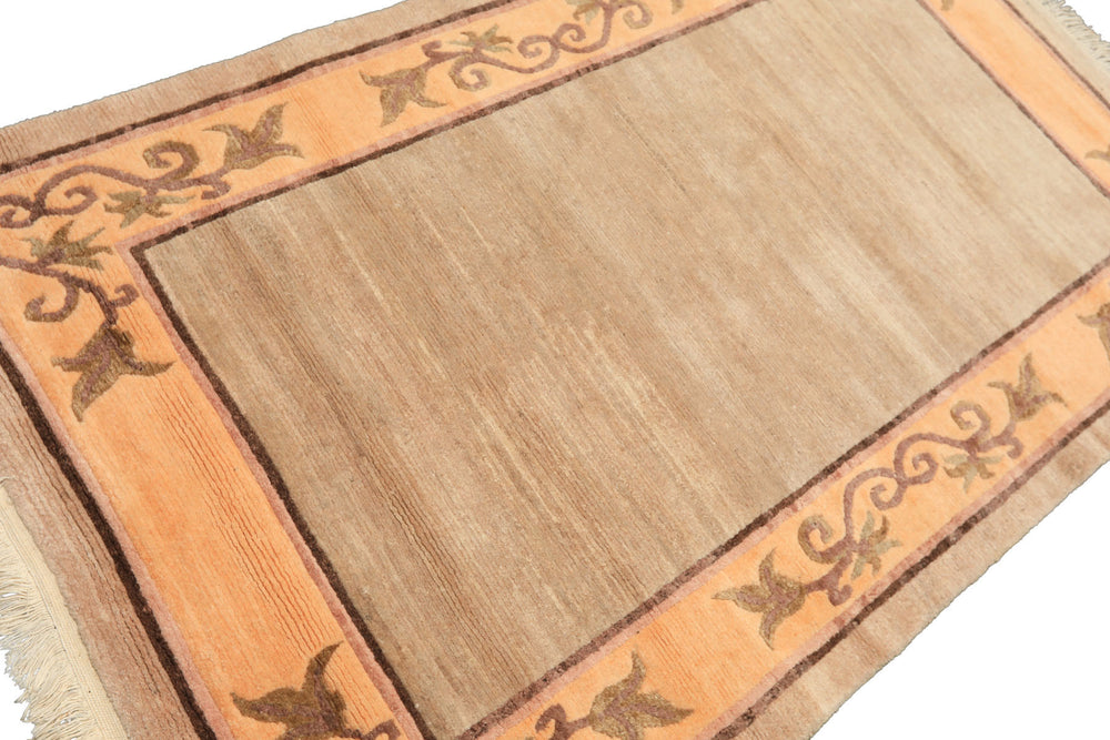 4x6 Beige, Peach, Brown Color Hand Knotted Tibetan Wool Traditional Oriental Rug