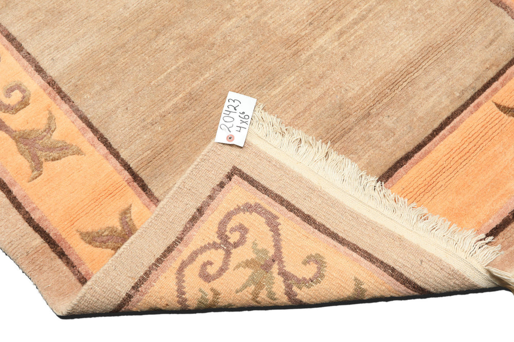 4x6 Beige, Peach, Brown Color Hand Knotted Tibetan Wool Traditional Oriental Rug