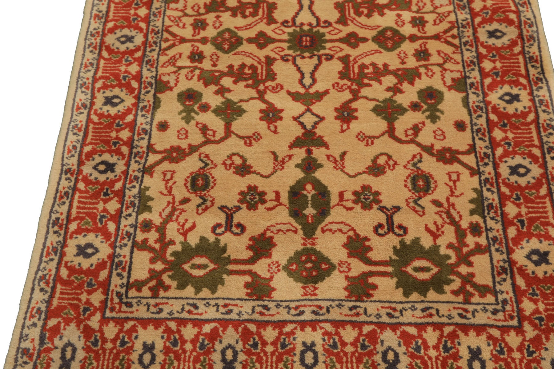 4x6 Ivory, Teracotta, Green Color Hand Knotted Indo Kashan Wool Traditional Oriental Rug