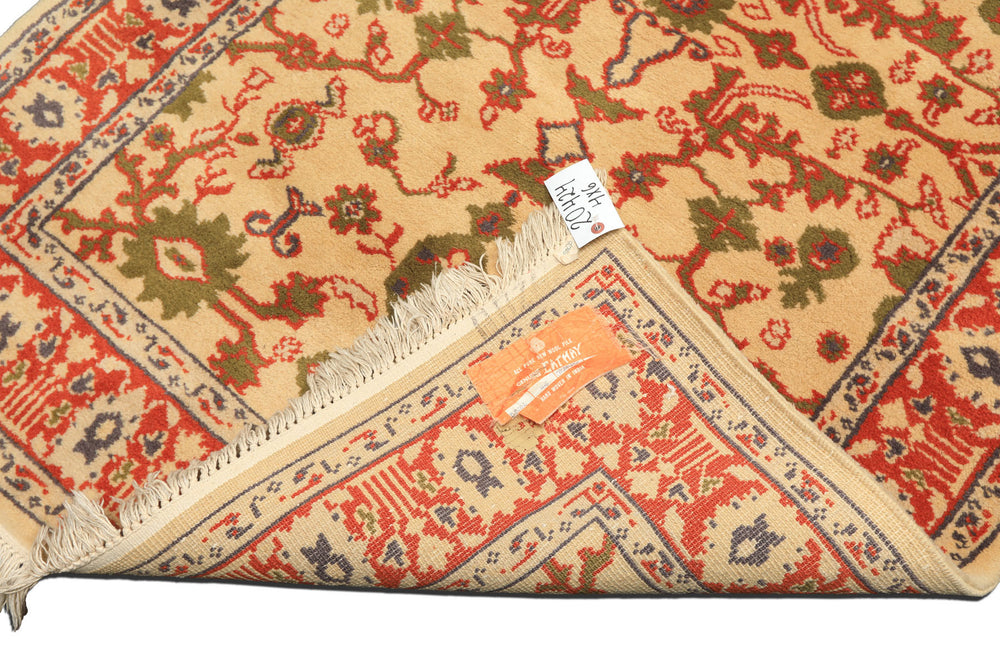 4x6 Ivory, Teracotta, Green Color Hand Knotted Indo Kashan Wool Traditional Oriental Rug