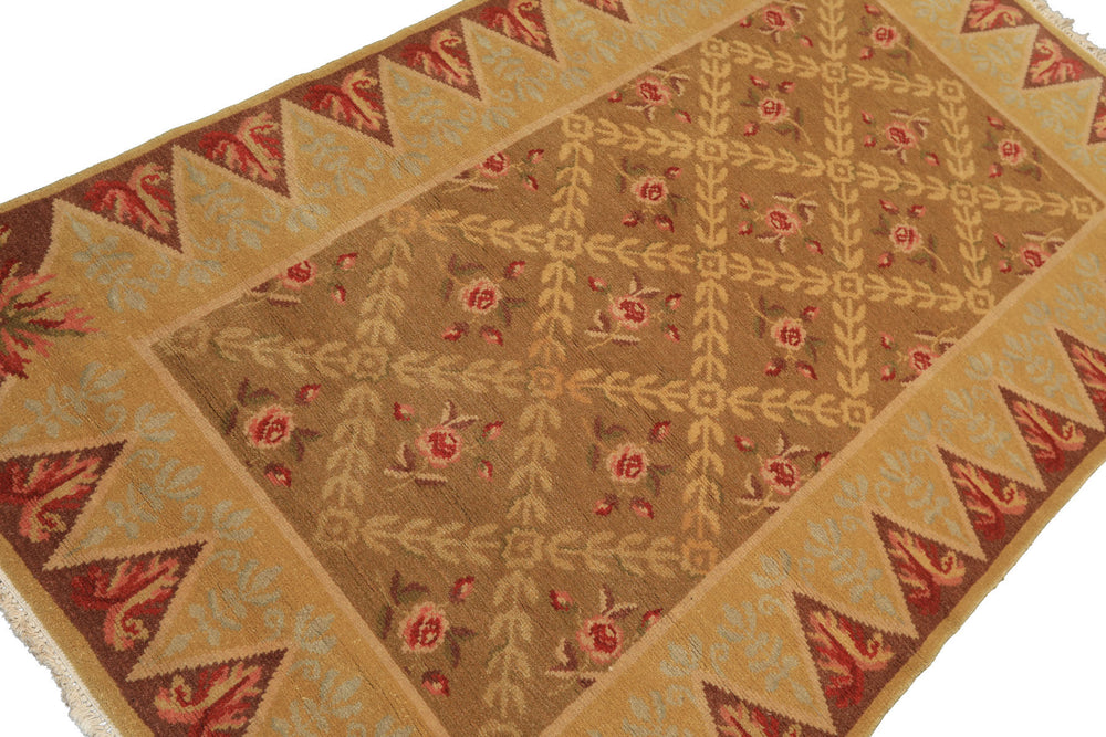 4x6 Brown, Gold, Green Color Hand Knotted Caucasian Wool Traditional Oriental Rug