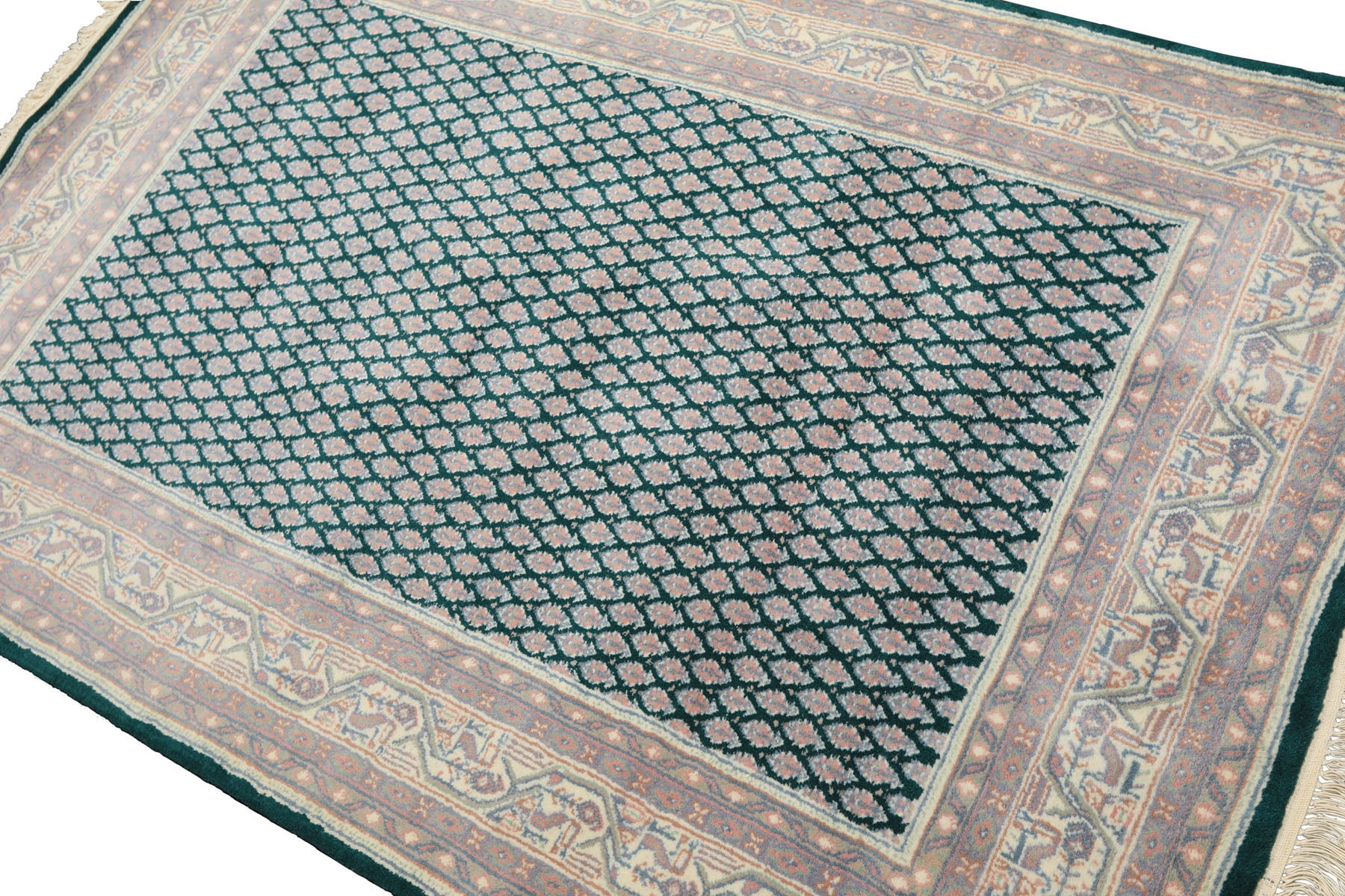 4x6 Emerald, Rose, Ivory Color Hand Knotted  Wool Traditional Oriental Rug