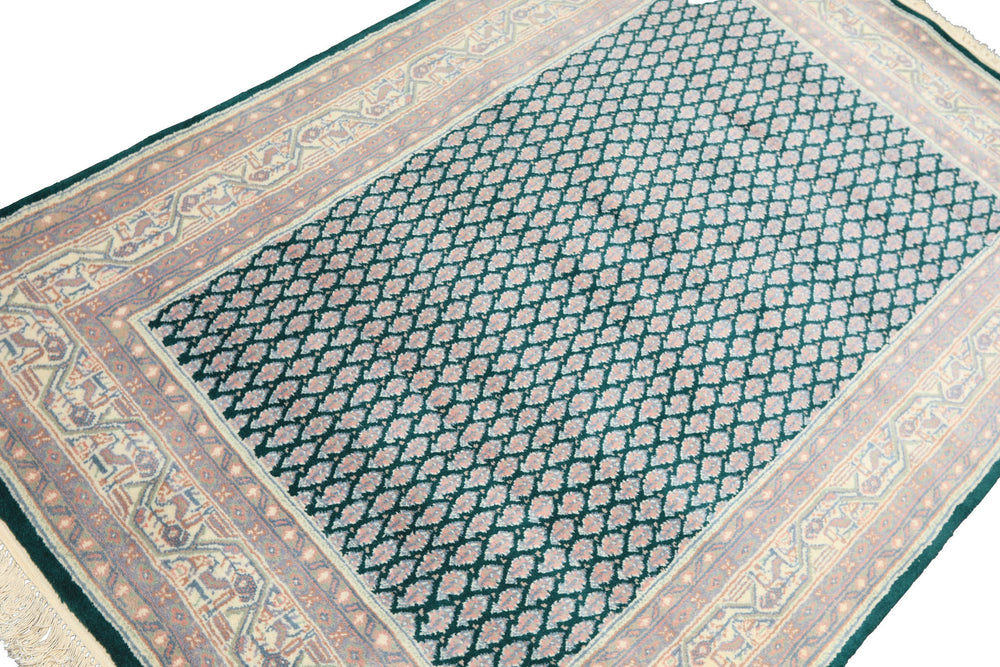 4x6 Emerald, Rose, Ivory Color Hand Knotted  Wool Traditional Oriental Rug
