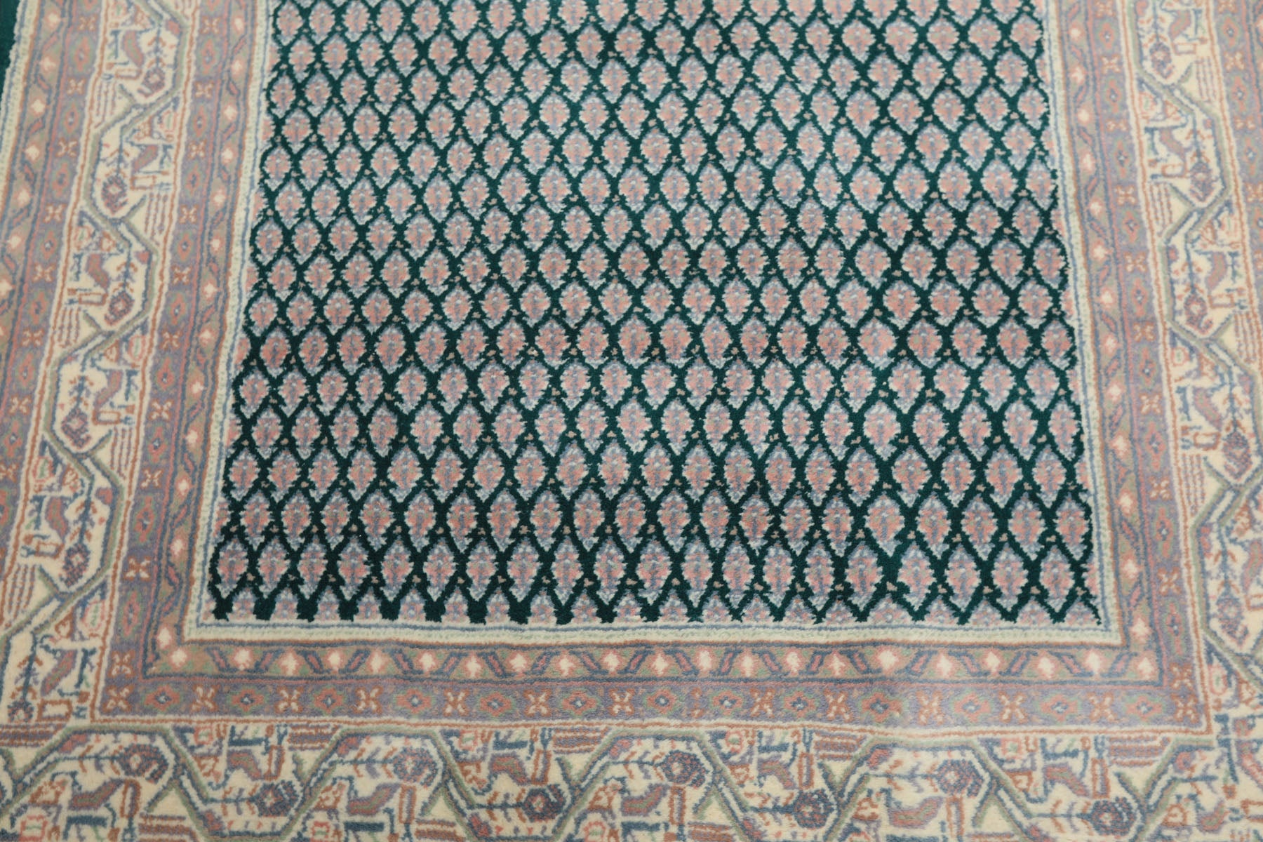 4x6 Emerald, Rose, Ivory Color Hand Knotted  Wool Traditional Oriental Rug
