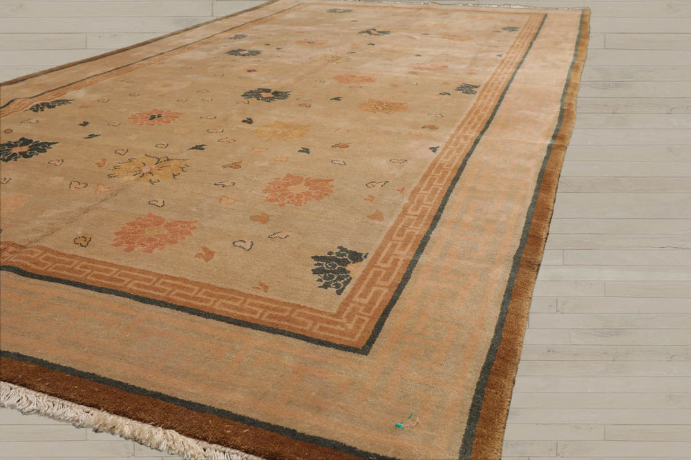 6x9 Beige, Peach, Teal Color Hand Knotted  100% Wool Traditional Oriental Rug
