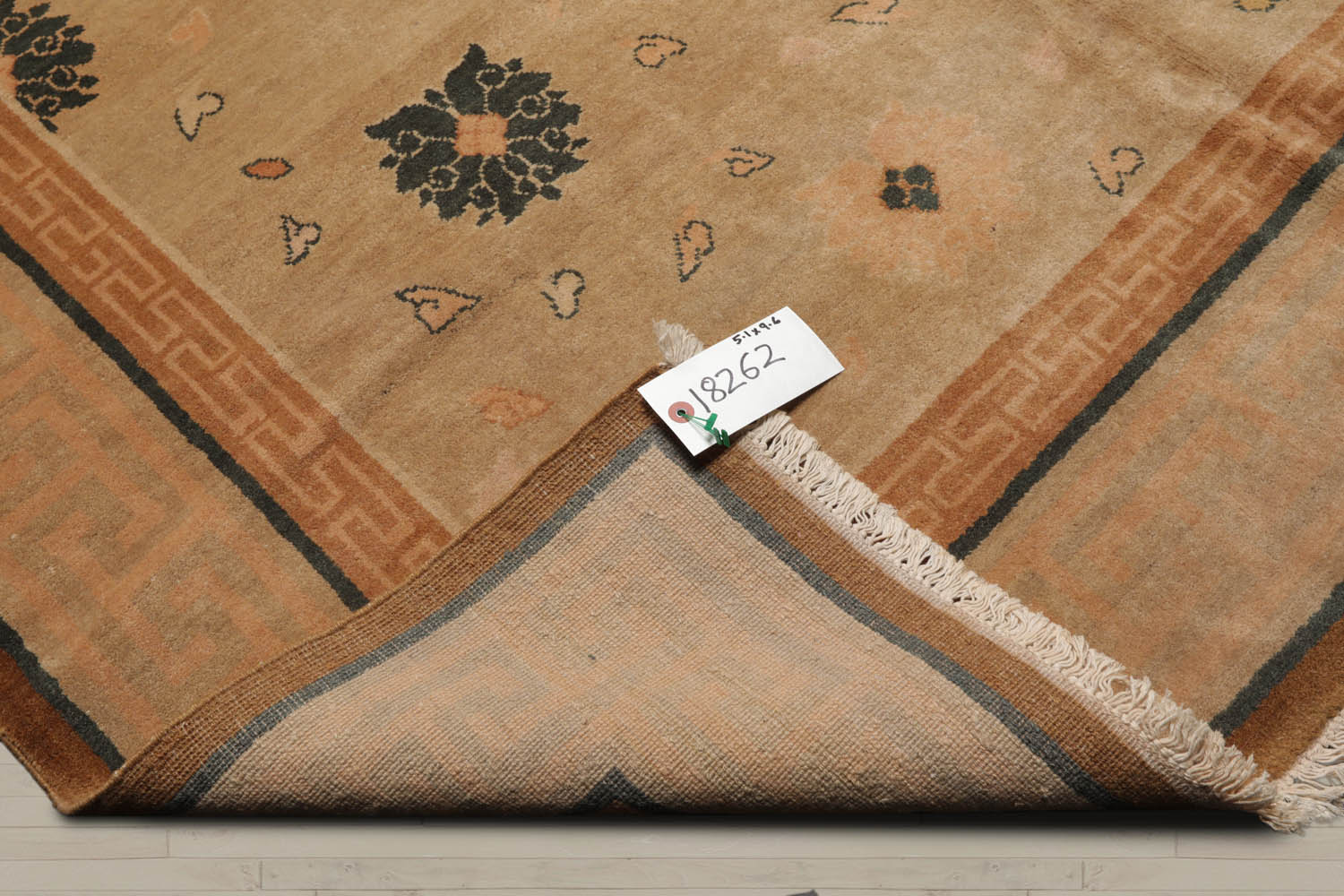 6x9 Beige, Peach, Teal Color Hand Knotted  100% Wool Traditional Oriental Rug