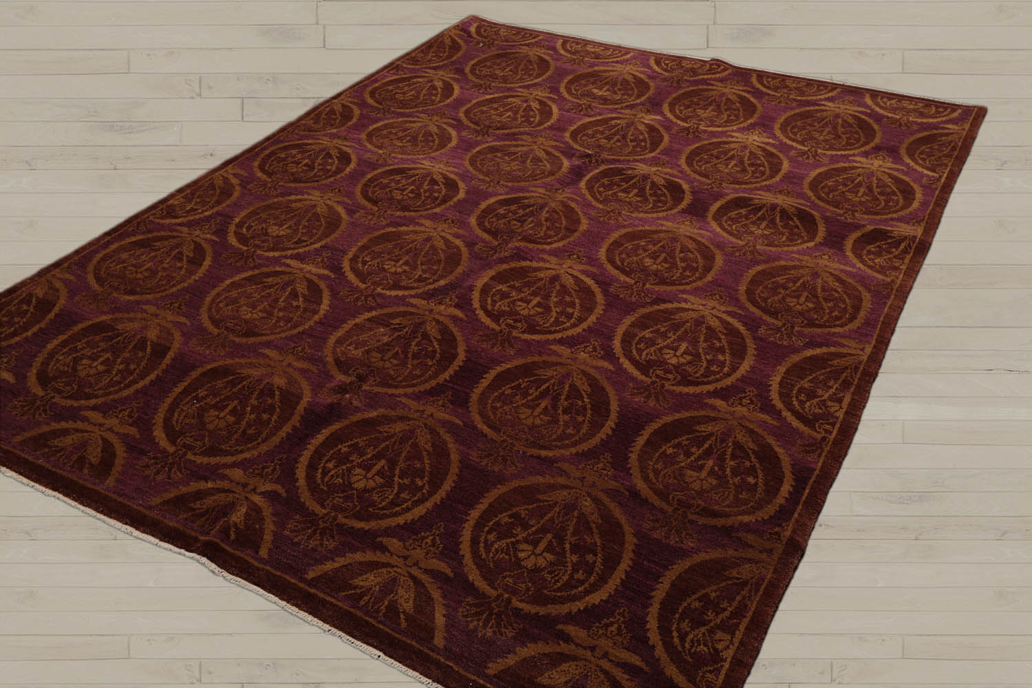 5x8 Aubergine, Brown, Gold Color Hand Knotted  100% Wool Transitional Oriental Rug