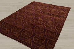 5x8 Aubergine, Brown, Gold Color Hand Knotted  100% Wool Transitional Oriental Rug