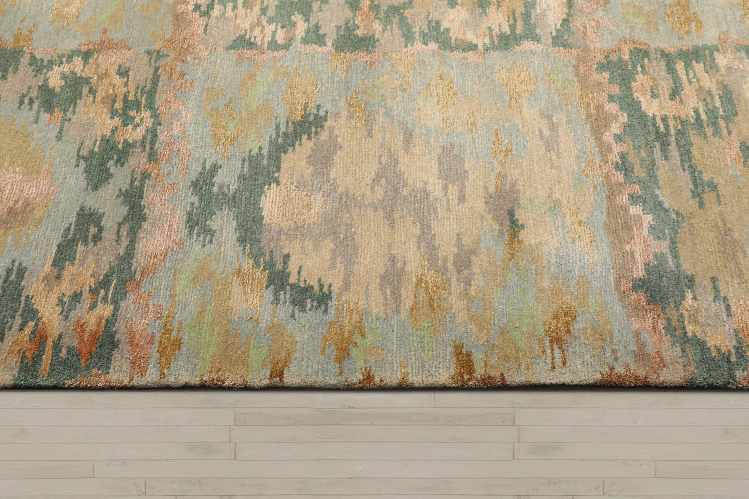 6x9 Aqua, Teal, Gold Color Hand Knotted Tibetan 100% Wool Contemporary Oriental Rug